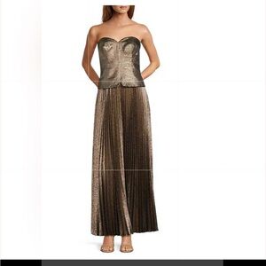 ANTONIO MELANI Billie Crepe Strapless Pleated Metallic Maxi Dress